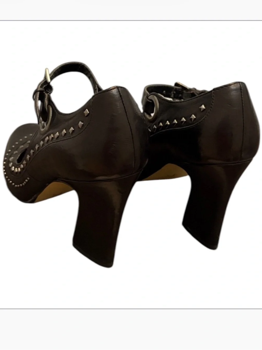 B. Makowsky Black Leather Studded Mary Jane Heels Size 6
